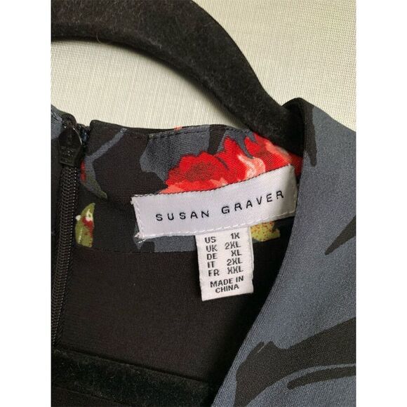 Susan Graver Liquid Knit Jumpsuit Black Floral 1X Maxi A374127 Multicolor - Picture 3 of 9